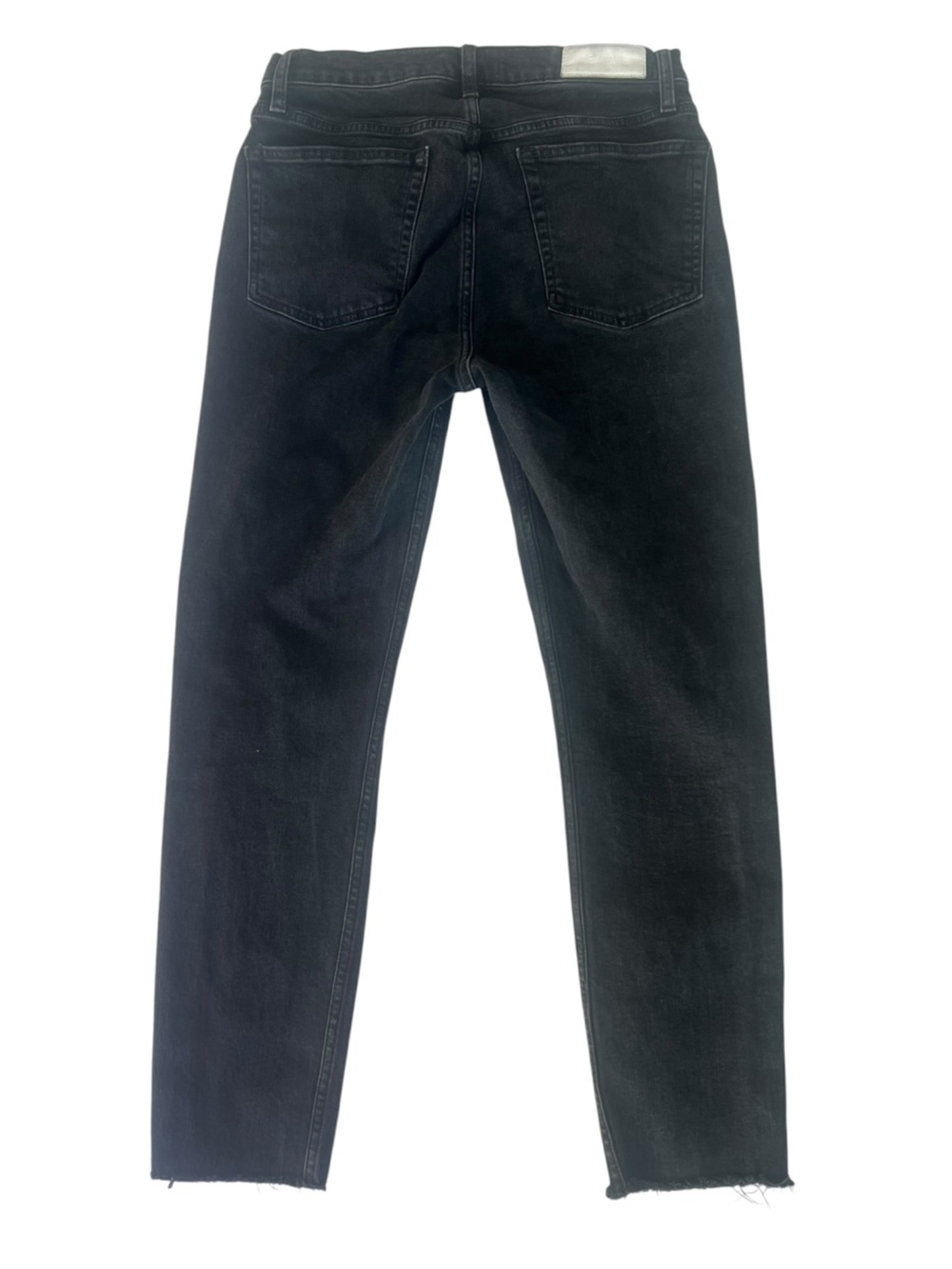 RE/DONE Black High Rise Straight Leg Crop Raw Hem Button Premium Denim Jeans 30